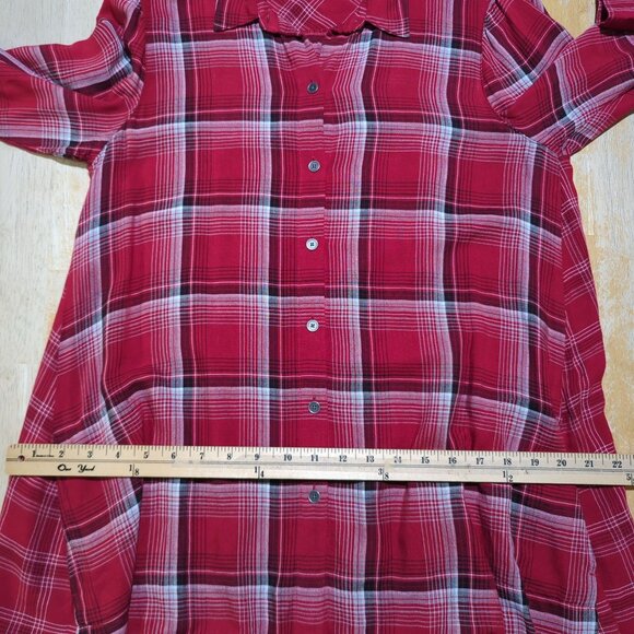J. Jill‎ Women's size Small Petite Tunic Blouse Red Plaid Button-Down Rayon - Picture 11 of 13